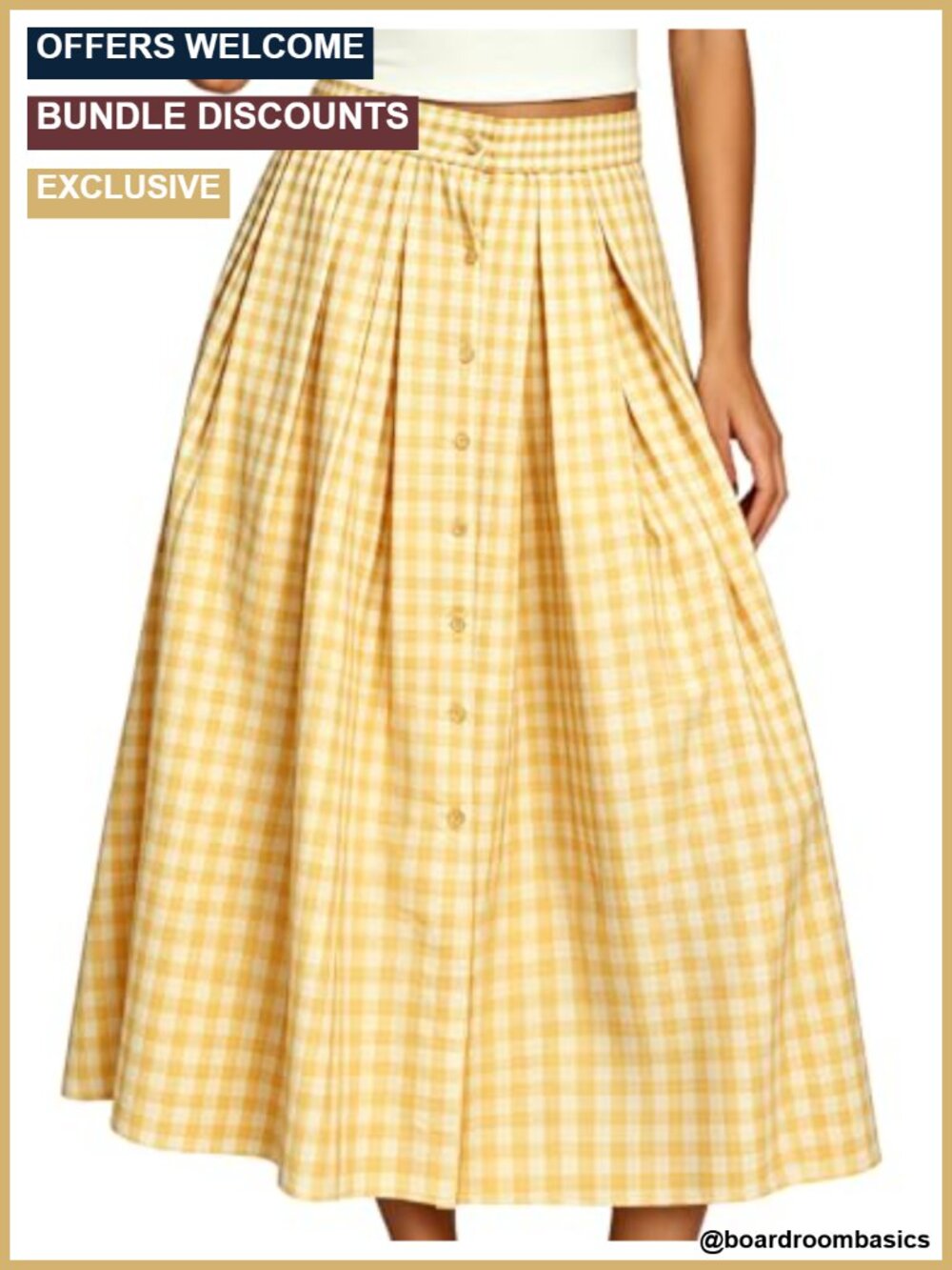 A-Line Pleated Midi Skirt with Pockets Elastic High Waist